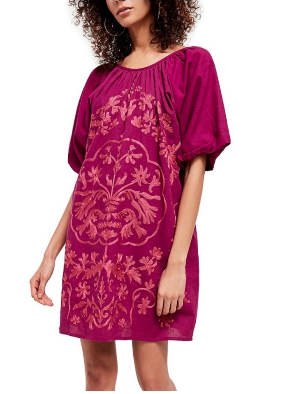 Free People Magenta Puff-Sleeve Women's Dress